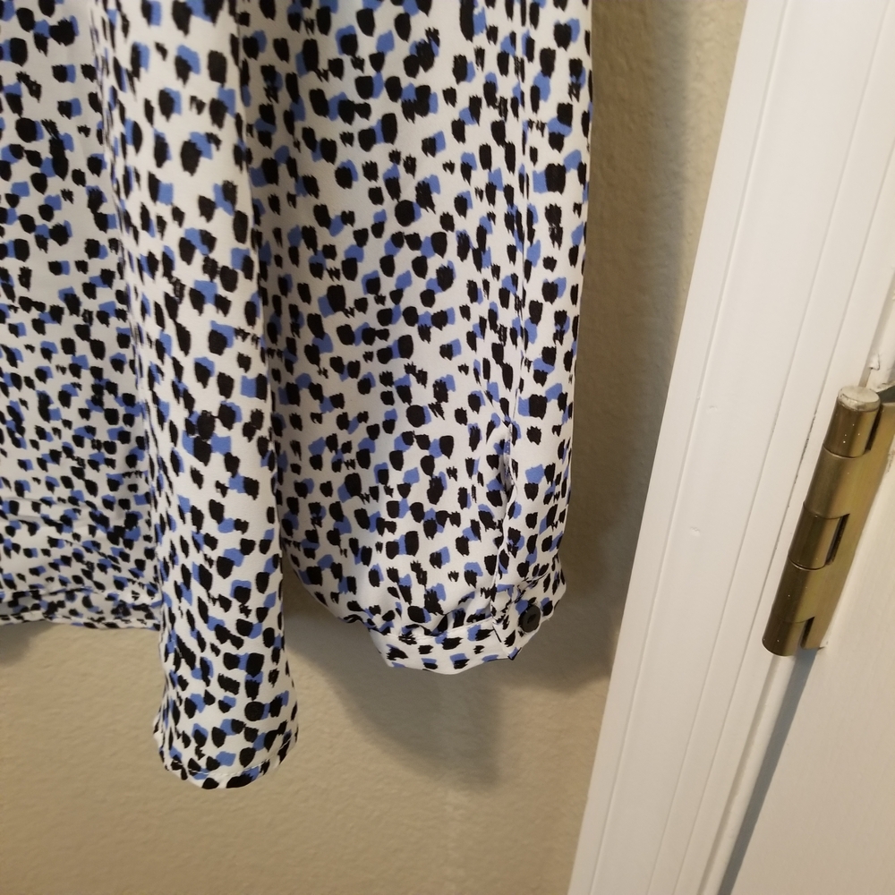 Adrianna Papell V Neck Long Sleeve Size 2X White/Black/Blue Pattern - Picture 3 of 12
